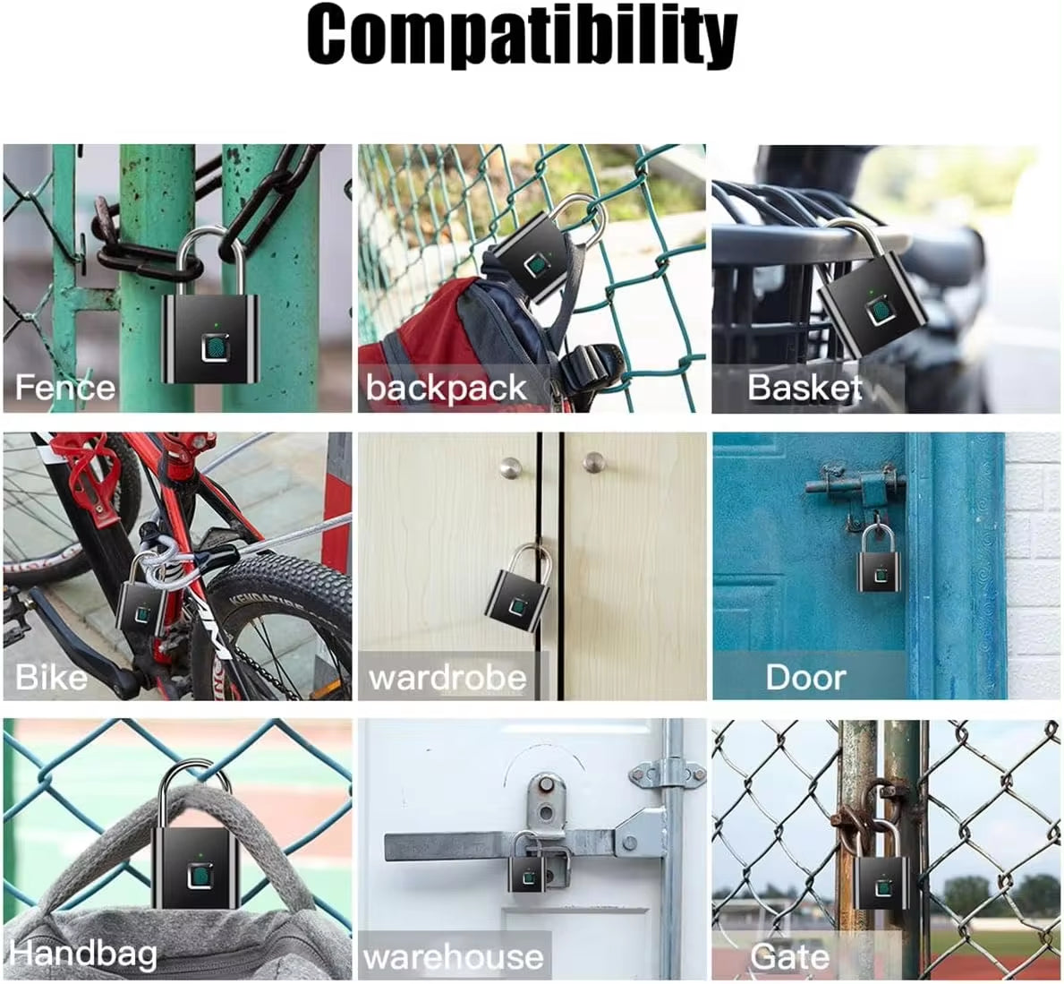 Portable Fingerprint Padlock USB Rechargeable Lithium Battery Waterproof Durable Zinc Alloy Lockbody